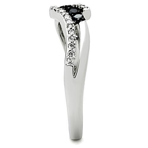 3W122 - Rhodium + Ruthenium Brass Ring with AAA Grade CZ in Jet-3