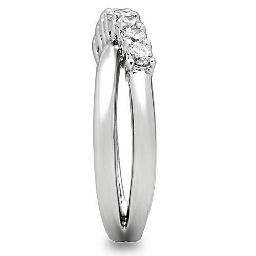 3W124 - Rhodium Brass Ring with AAA Grade CZ in Clear-3