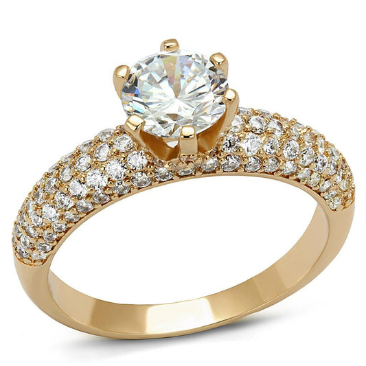 3W1254 - Rose Gold Brass Ring with AAA Grade CZ in Clear-0