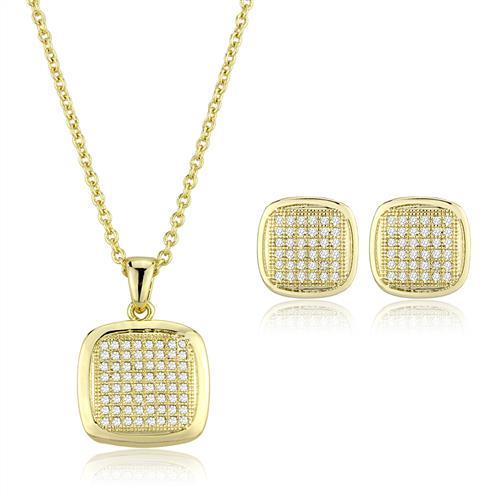 3W1269 - Gold Brass Jewelry Sets with AAA Grade CZ in Clear-0