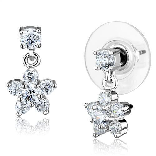3W1284 - Rhodium Brass Earrings with AAA Grade CZ in Clear-0
