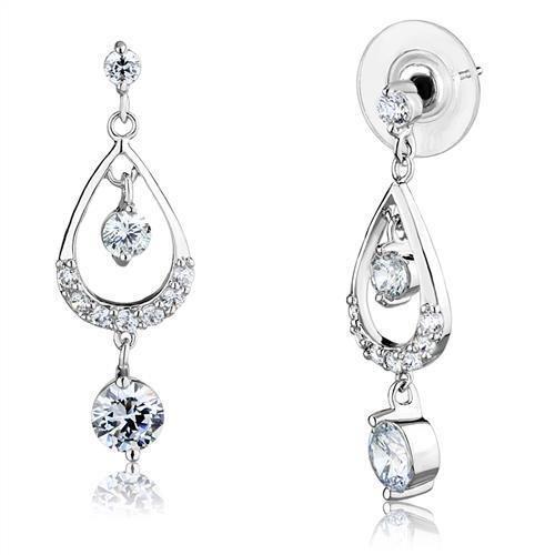 3W1286 - Rhodium Brass Earrings with AAA Grade CZ in Clear-0