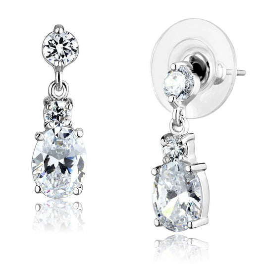 3W1290 - Rhodium Brass Earrings with AAA Grade CZ in Clear-0