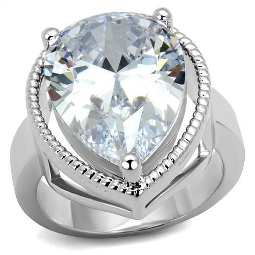 3W1305 - Rhodium Brass Ring with AAA Grade CZ in Clear-0
