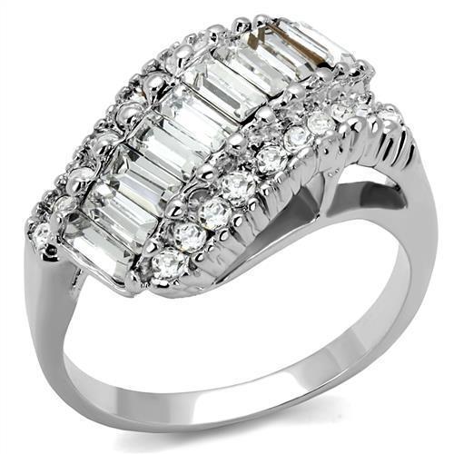 3W1306 - Rhodium Brass Ring with Top Grade Crystal in Clear-0