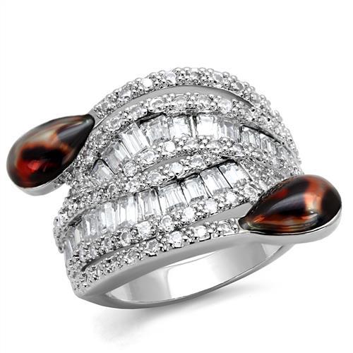 3W1307 - Rhodium Brass Ring with AAA Grade CZ in Clear-0