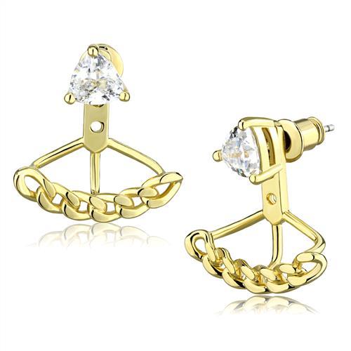 3W1313 - Gold Brass Earrings with AAA Grade CZ in Clear-0