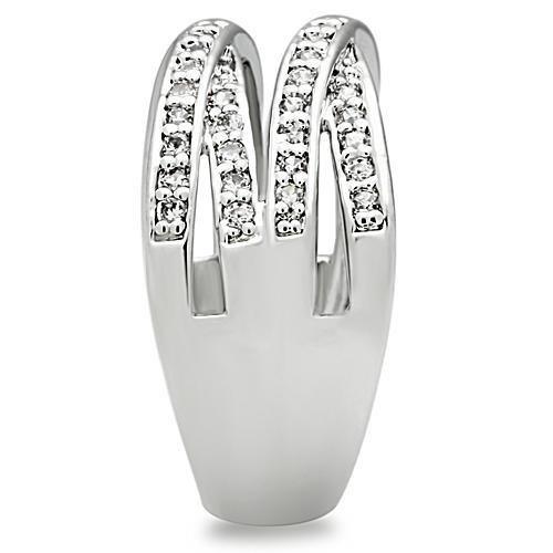 3W131 - Rhodium Brass Ring with AAA Grade CZ in Clear-3