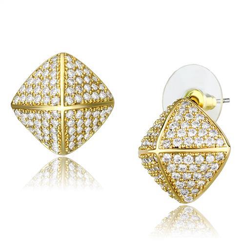 3W1323 - Gold Brass Earrings with AAA Grade CZ in Clear-0