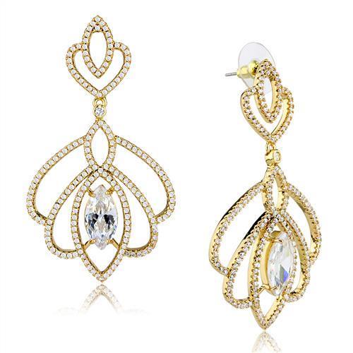 3W1324 - Gold Brass Earrings with AAA Grade CZ in Clear-0
