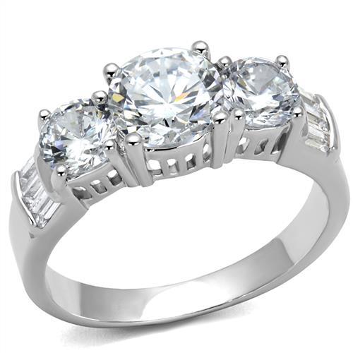 3W1343 - Rhodium Brass Ring with AAA Grade CZ in Clear-0