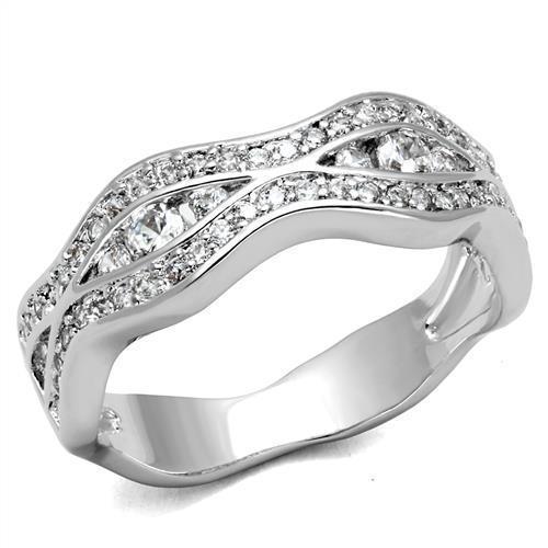 3W1345 - Rhodium Brass Ring with AAA Grade CZ in Clear-0