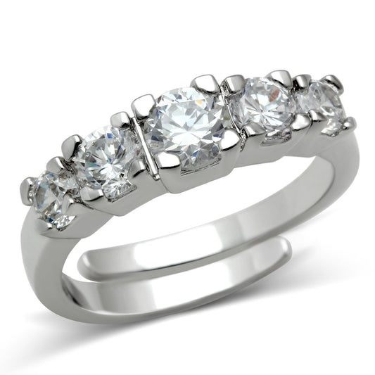 3W134 - Rhodium Brass Ring with AAA Grade CZ in Clear-0