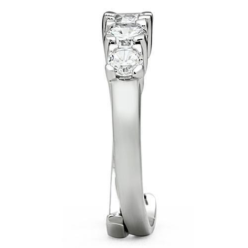 3W134 - Rhodium Brass Ring with AAA Grade CZ in Clear-3