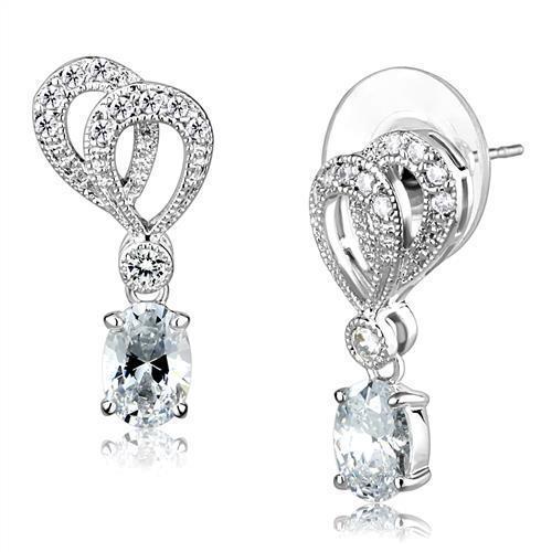 3W1355 - Rhodium Brass Earrings with AAA Grade CZ in Clear-0