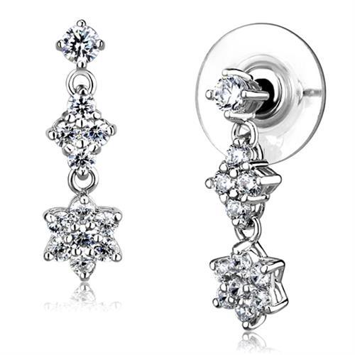3W1357 - Rhodium Brass Earrings with AAA Grade CZ in Clear-0