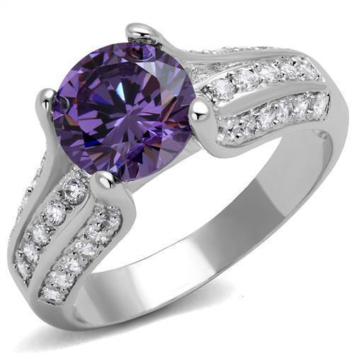 3W1359 - Rhodium Brass Ring with AAA Grade CZ in Amethyst-0