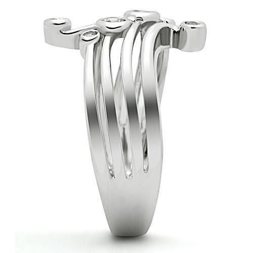 3W135 - Rhodium Brass Ring with AAA Grade CZ in Clear-3
