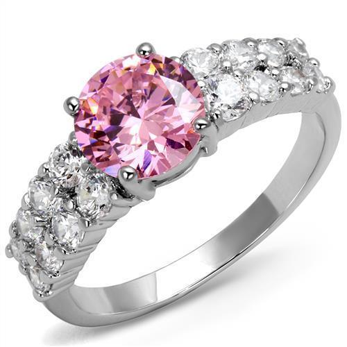 3W1361 - Rhodium Brass Ring with AAA Grade CZ in Rose-0