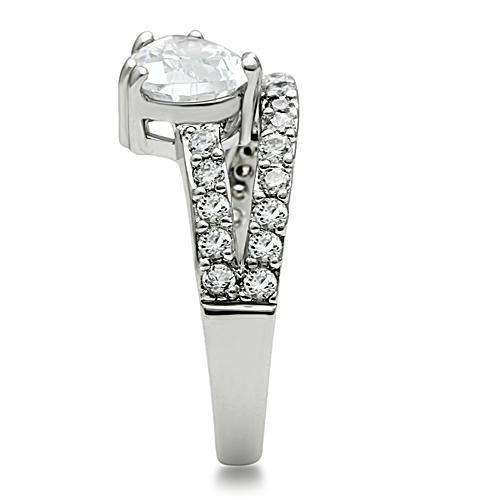 3W136 - Rhodium Brass Ring with AAA Grade CZ in Clear-3
