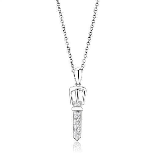 3W1381 - Rhodium 925 Sterling Silver Chain Pendant with AAA Grade CZ in Clear-0