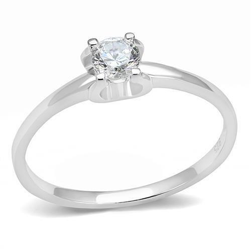 3W1385 - Rhodium 925 Sterling Silver Ring with AAA Grade CZ in Clear-0