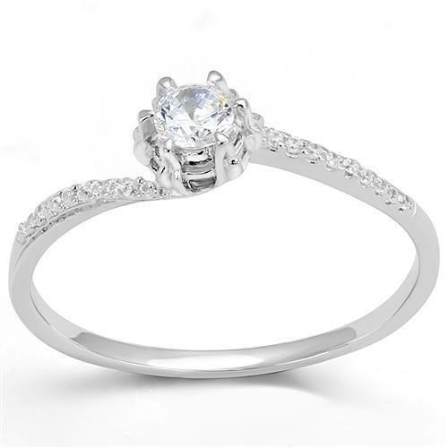 3W1392 - Rhodium 925 Sterling Silver Ring with AAA Grade CZ in Clear-0