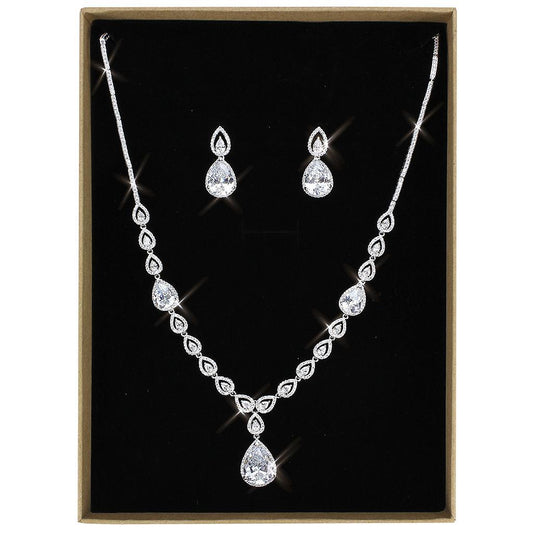 3W1427 - Rhodium Brass Jewelry Sets with AAA Grade CZ in Clear-0