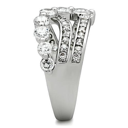 3W142 - Rhodium Brass Ring with AAA Grade CZ in Clear-3