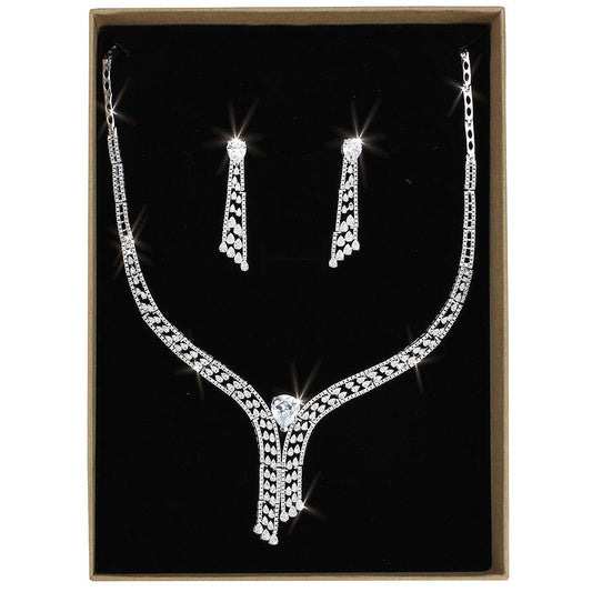 3W1434 - Rhodium Brass Jewelry Sets with AAA Grade CZ in Clear-0
