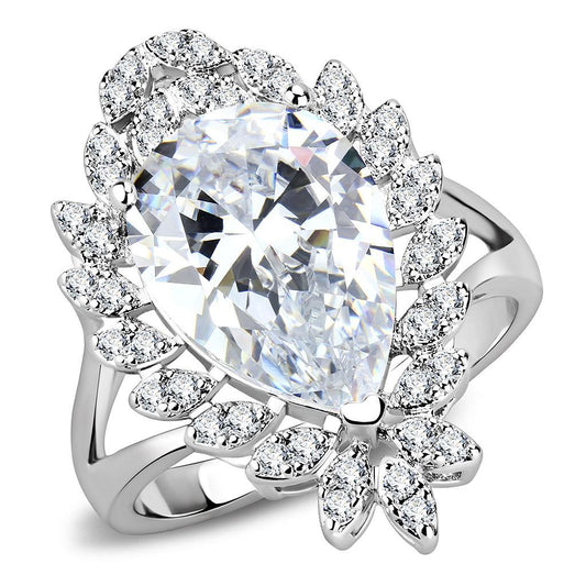 3W1435 - Rhodium Brass Ring with AAA Grade CZ in Clear-0