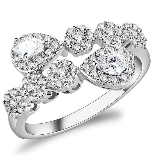 3W1441 - Rhodium Brass Ring with AAA Grade CZ in Clear-0