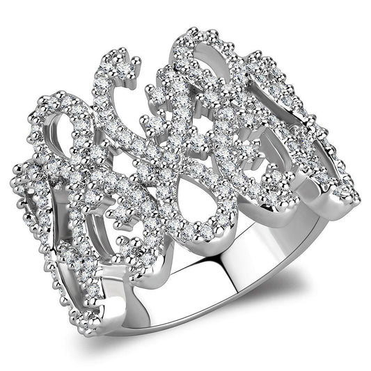 3W1443 - Rhodium Brass Ring with AAA Grade CZ in Clear-0