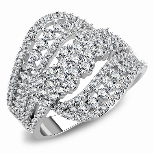 3W1445 - Rhodium Brass Ring with AAA Grade CZ in Clear-0