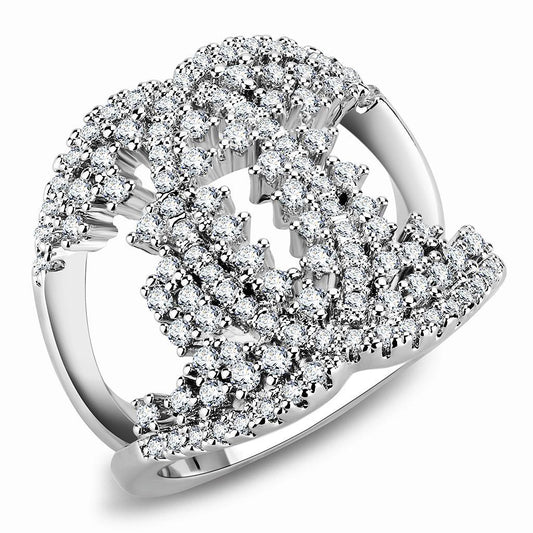 3W1448 - Rhodium Brass Ring with AAA Grade CZ in Clear-0