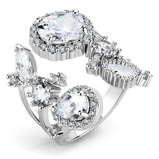 3W1454 - Rhodium Brass Ring with AAA Grade CZ in Clear-0
