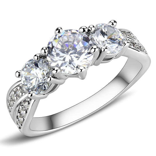 3W1456 - Rhodium Brass Ring with AAA Grade CZ in Clear-0