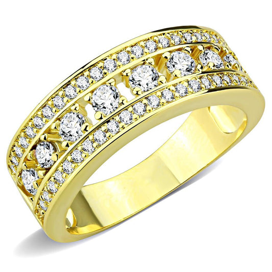 3W1459 - Gold Brass Ring with AAA Grade CZ in Clear-0