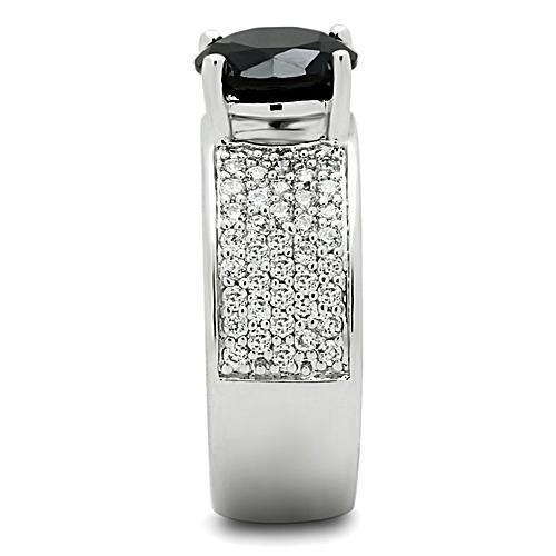 3W145 - Rhodium Brass Ring with AAA Grade CZ in Jet-3