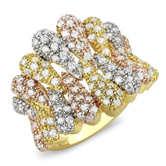 3W1462 - Tricolor Brass Ring with AAA Grade CZ in Clear-0