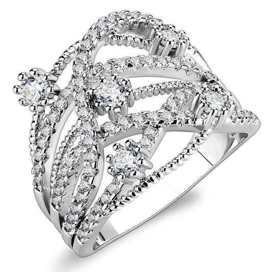 3W1463 - Rhodium Brass Ring with AAA Grade CZ in Clear-0