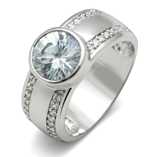3W147 - Rhodium Brass Ring with AAA Grade CZ in Clear-0