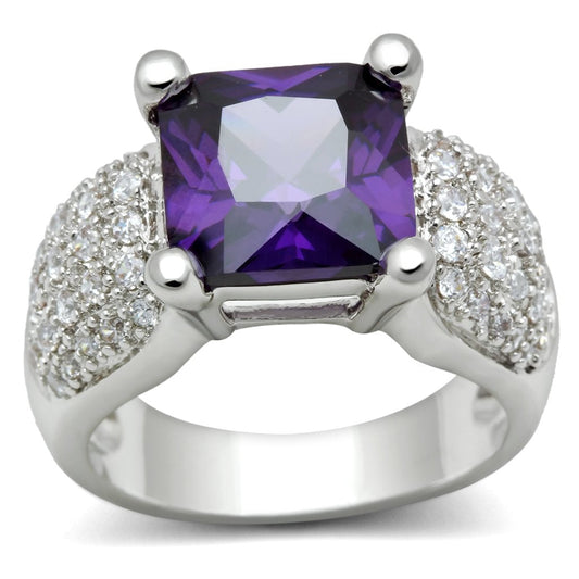 3W148 - Rhodium Brass Ring with AAA Grade CZ in Amethyst-0
