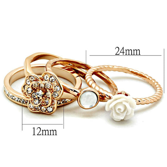 3W1490 - Rose Gold Brass Ring with Synthetic Synthetic Stone in White-1