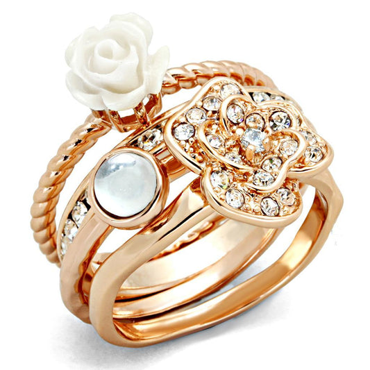 3W1490 - Rose Gold Brass Ring with Synthetic Synthetic Stone in White-0