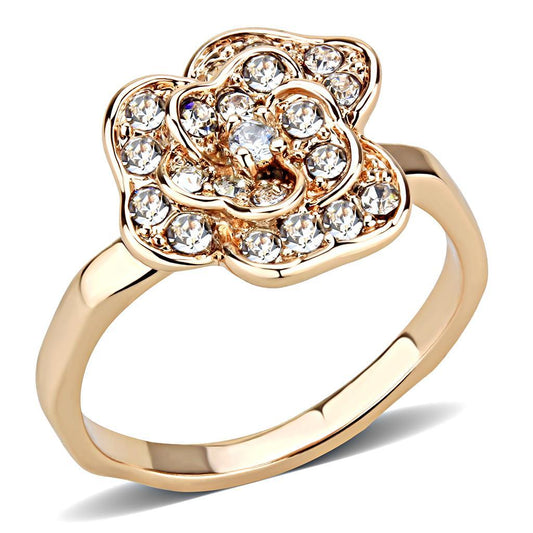 3W1491 - Rose Gold Brass Ring with Top Grade Crystal in Clear-0