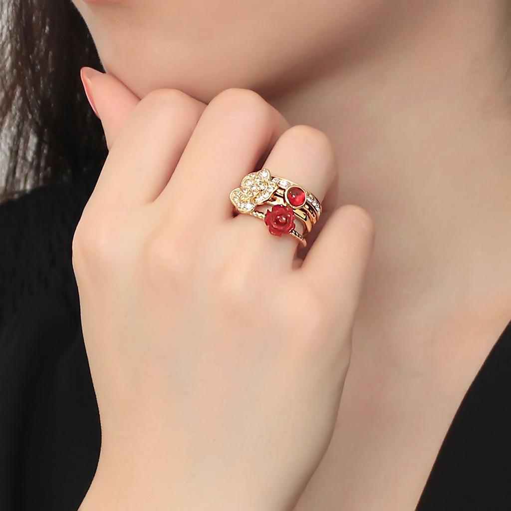 3W1495 - Gold Brass Ring with Synthetic Synthetic Stone in Siam-4