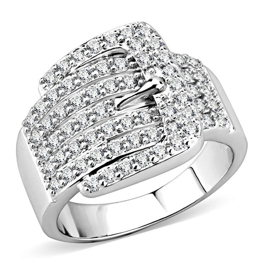 3W1502 - Rhodium Brass Ring with AAA Grade CZ in Clear-0