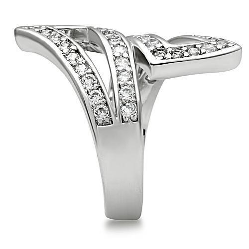 3W150 - Rhodium Brass Ring with AAA Grade CZ in Clear-3