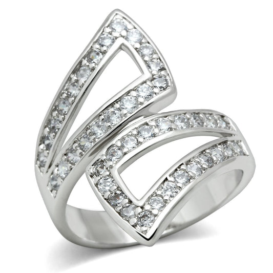 3W150 - Rhodium Brass Ring with AAA Grade CZ in Clear-0